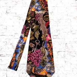 Vtg 1992 Nicole Miller Calif Wine Tie 100% Silk Hand Sewn Vibrant Colors